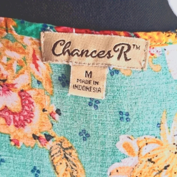Chances R Green Tiered Tank Sundress Floral Pattern Lace Up Top w Tassels sz M - Picture 3 of 5